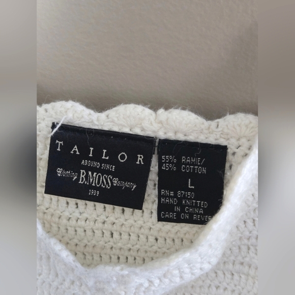 Taylor B. Moss Scalloped Crochet Ramie & Cotton Blend Crop Top, Size Large - Picture 3 of 3